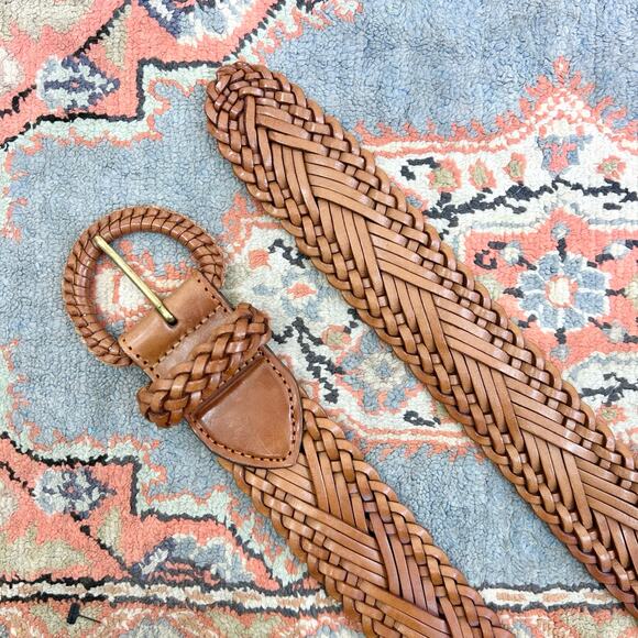 Vintage Genuine Leather Brown Safari Bohemian Woven Braided Belt SMALL main image 7
